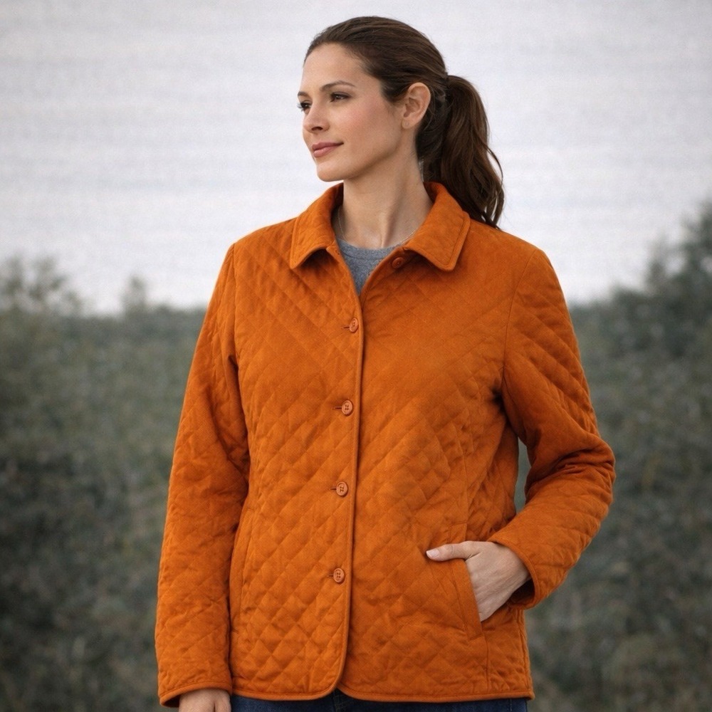 Cabelas Womens Quilted Jacket Button Up Collared Chore‎ Shacket Orange XL